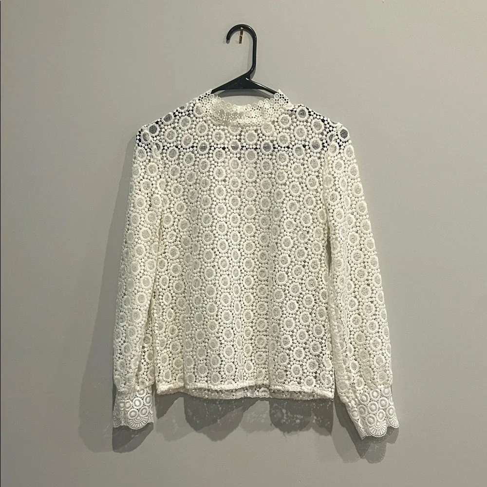 H&M Ivory Crochet Lace High-Neck Long Sleeve Blouse